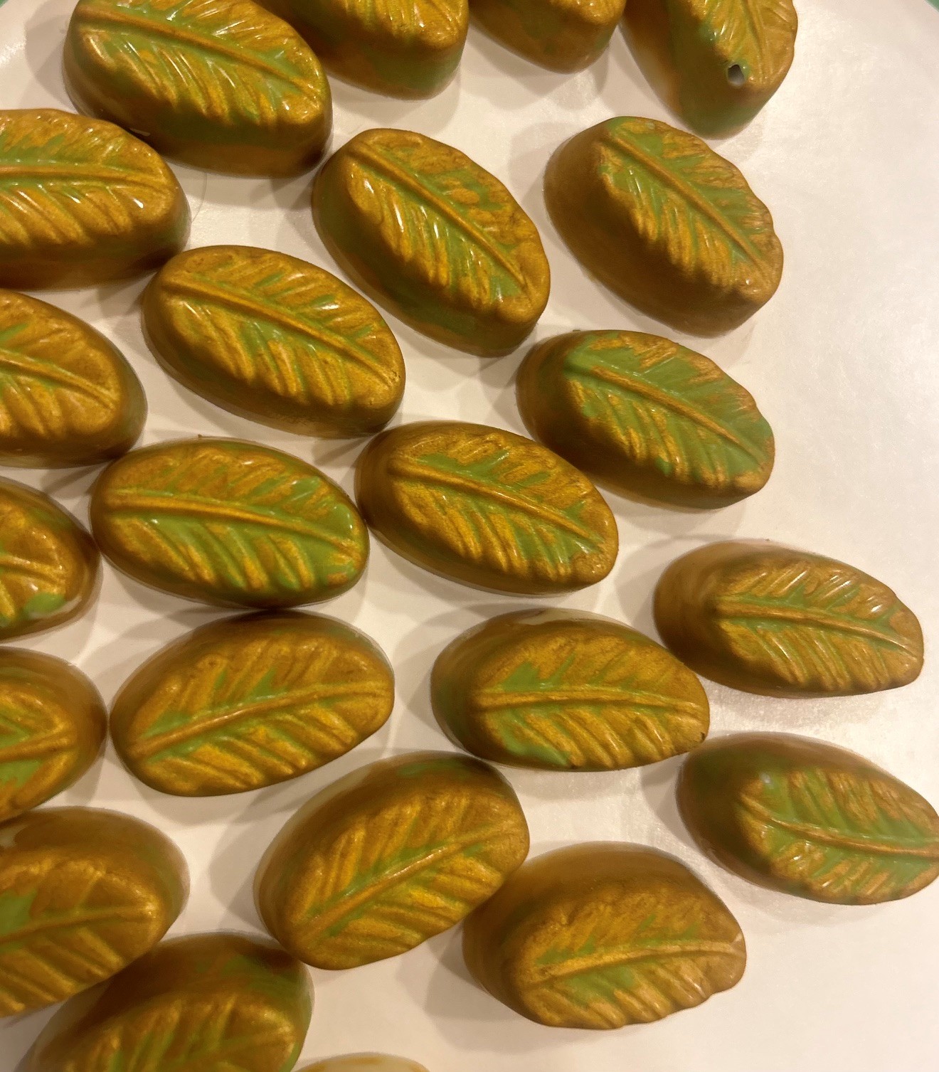 green and gold leaf chocolates